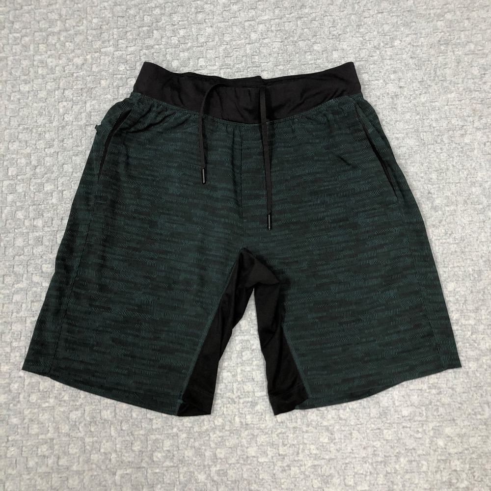 Lululemon Shorts Mens Medium Green Geometric Lined Athletic Running Gym Training